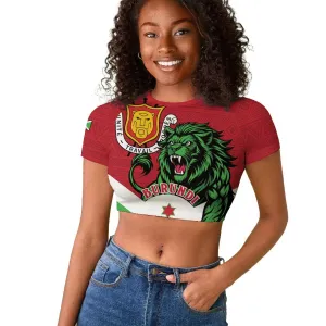Personalized Jamhuri ya Burundi Raglan Cropped T shirt Lion With Coat Of Arms - Flag Style LT15