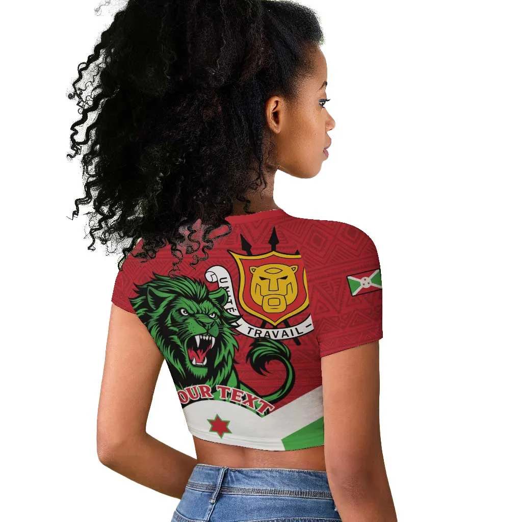 Personalized Jamhuri ya Burundi Raglan Cropped T shirt Lion With Coat Of Arms - Flag Style LT15