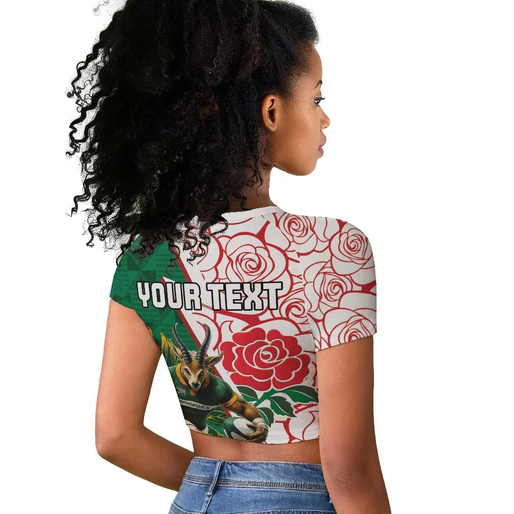 Personalized South Africa Combine England Rugby Raglan Cropped T shirt Springboks and Red Rose LT15