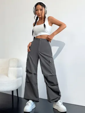 Pin-Tucked Grey Cargo Pants