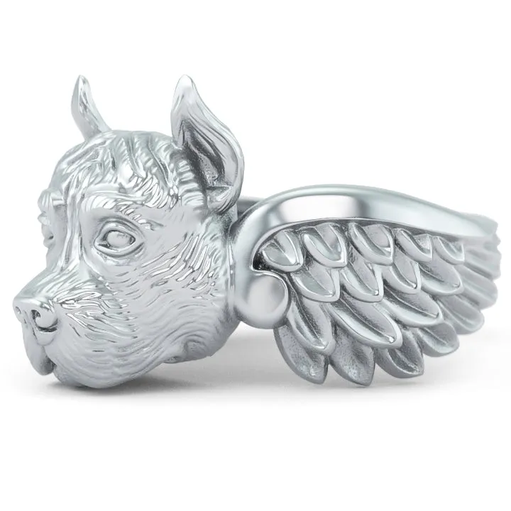 Pit Bull (cropped) Angel Wings Memorial Ring