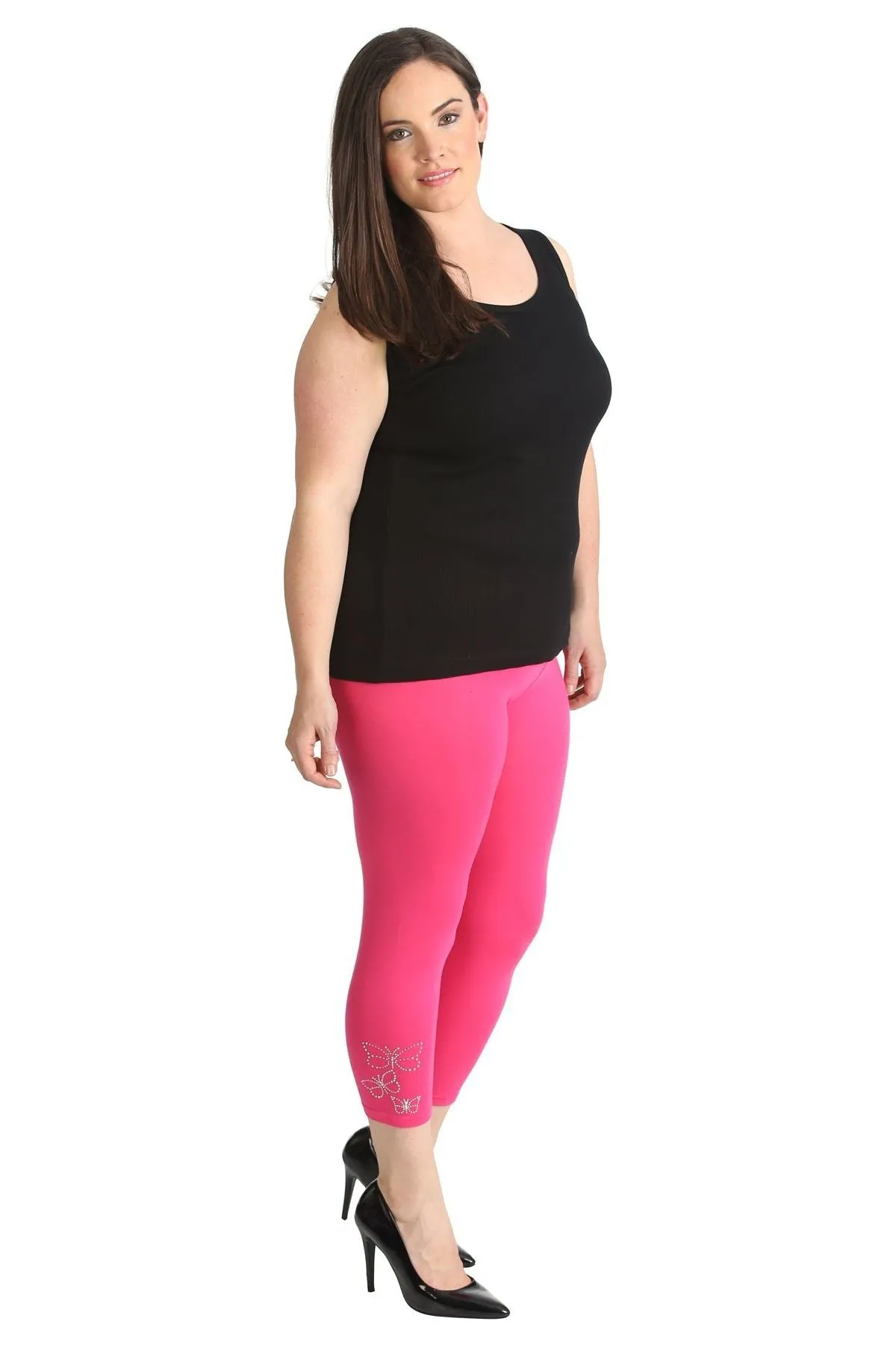 Plus Size 3/4 Butterfly Sequin Leggings