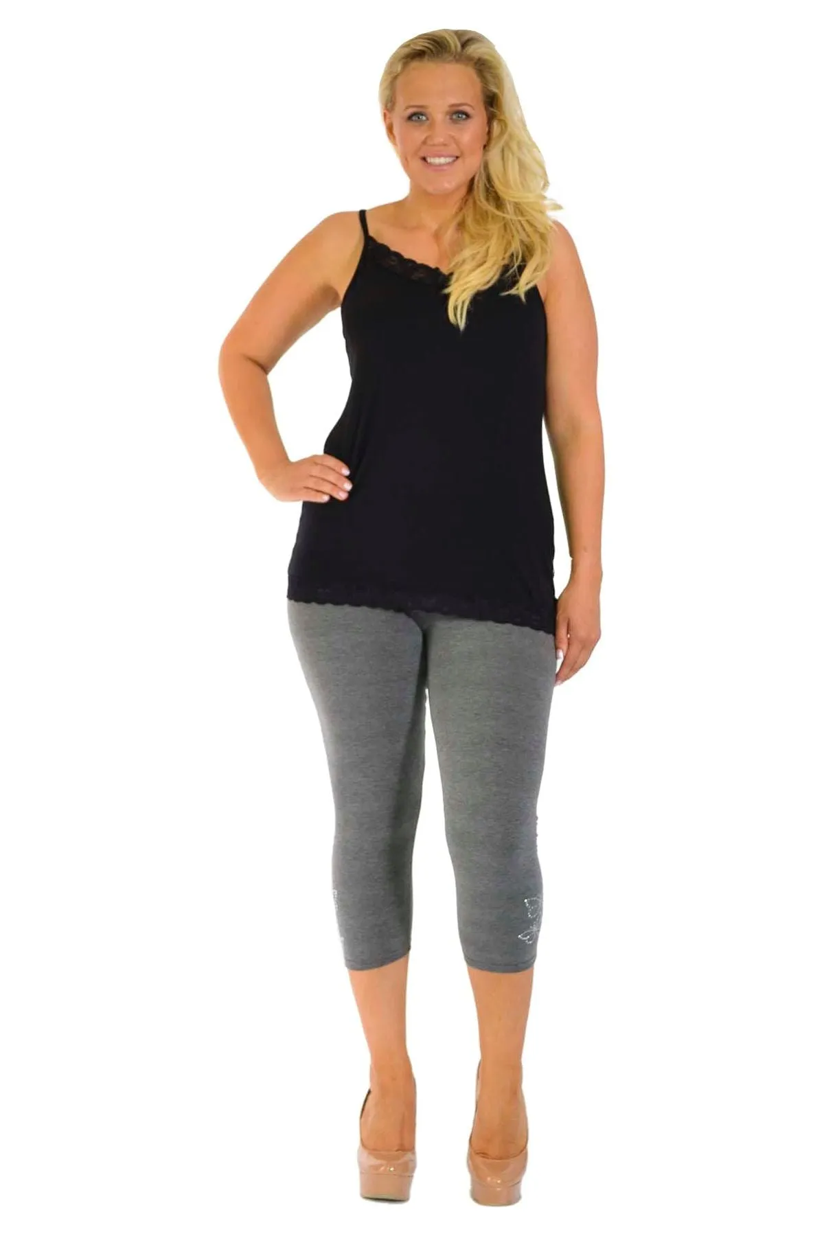 Plus Size 3/4 Butterfly Sequin Leggings