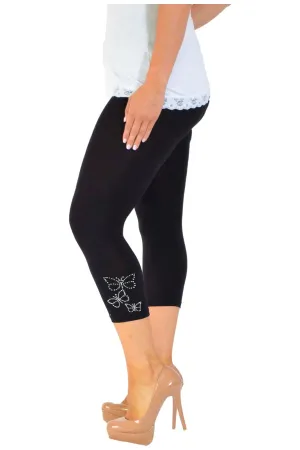 Plus Size 3/4 Butterfly Sequin Leggings