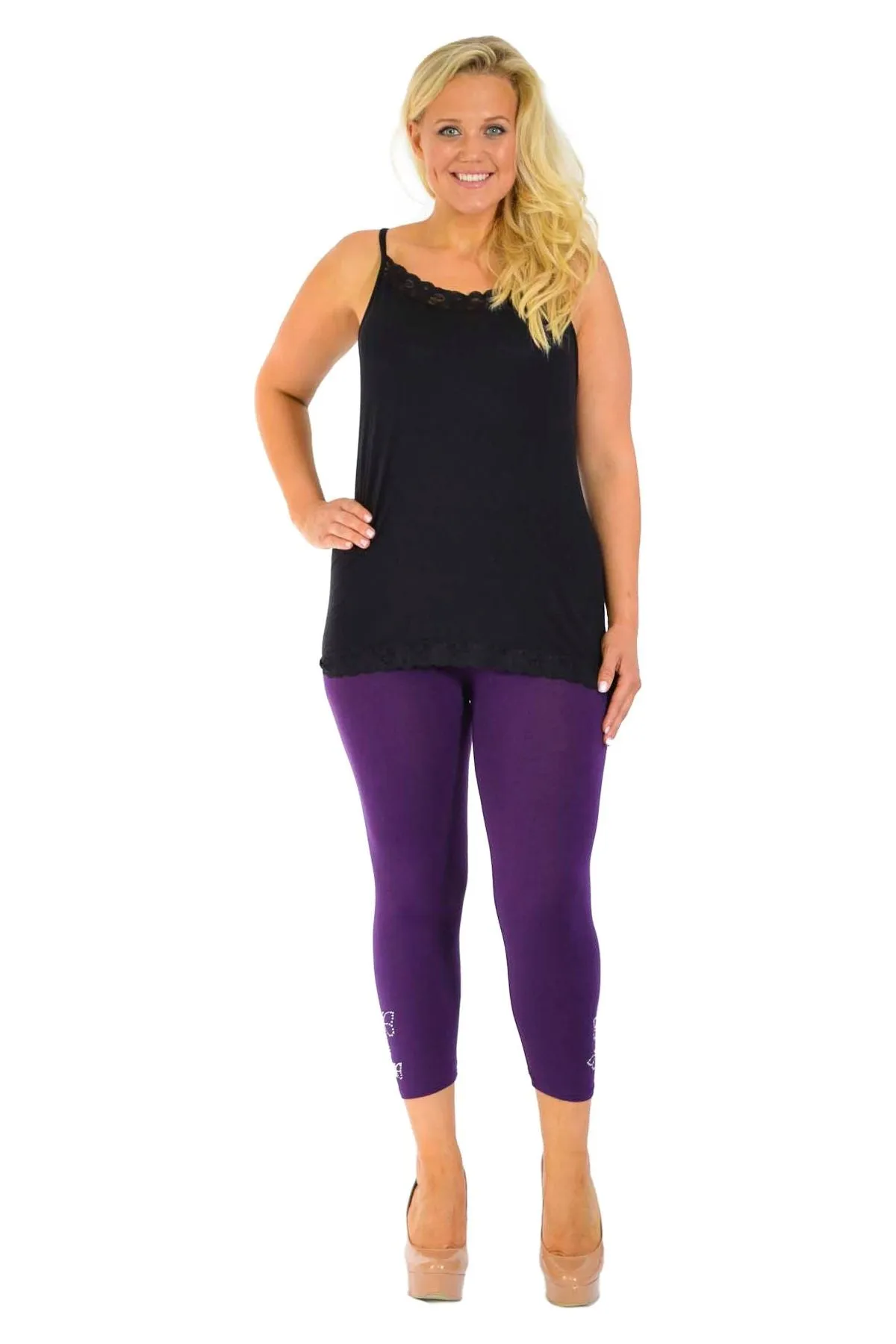 Plus Size 3/4 Butterfly Sequin Leggings