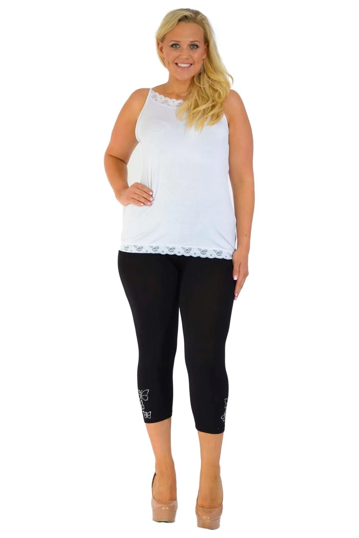 Plus Size 3/4 Butterfly Sequin Leggings