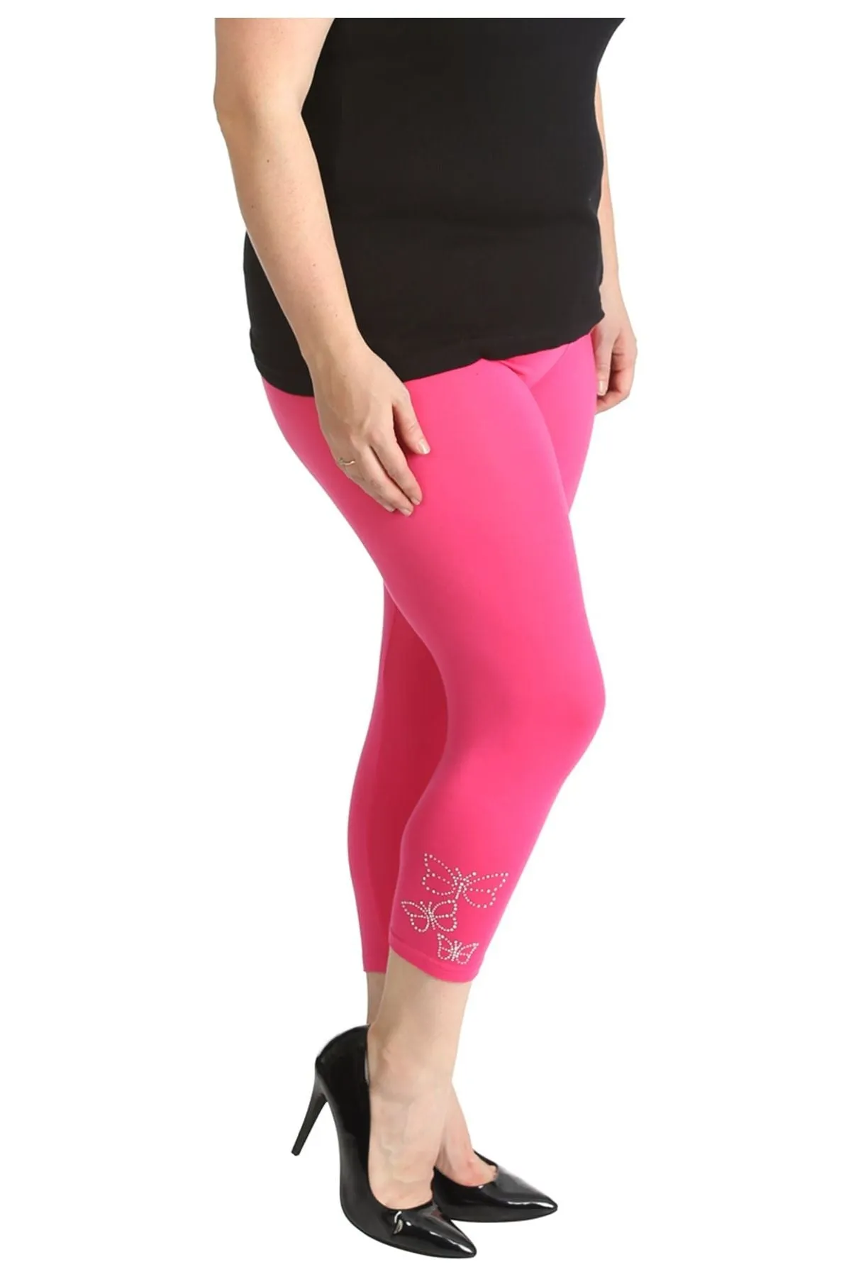 Plus Size 3/4 Butterfly Sequin Leggings