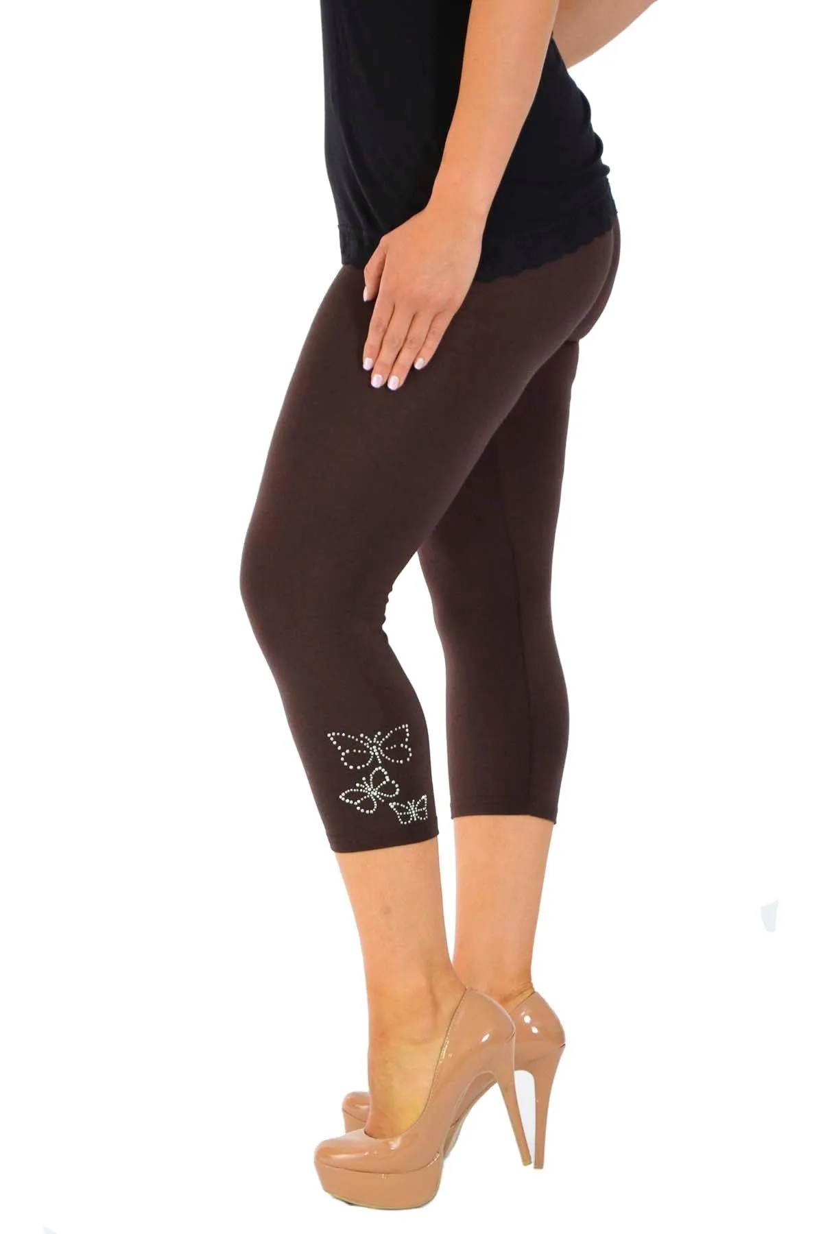 Plus Size 3/4 Butterfly Sequin Leggings