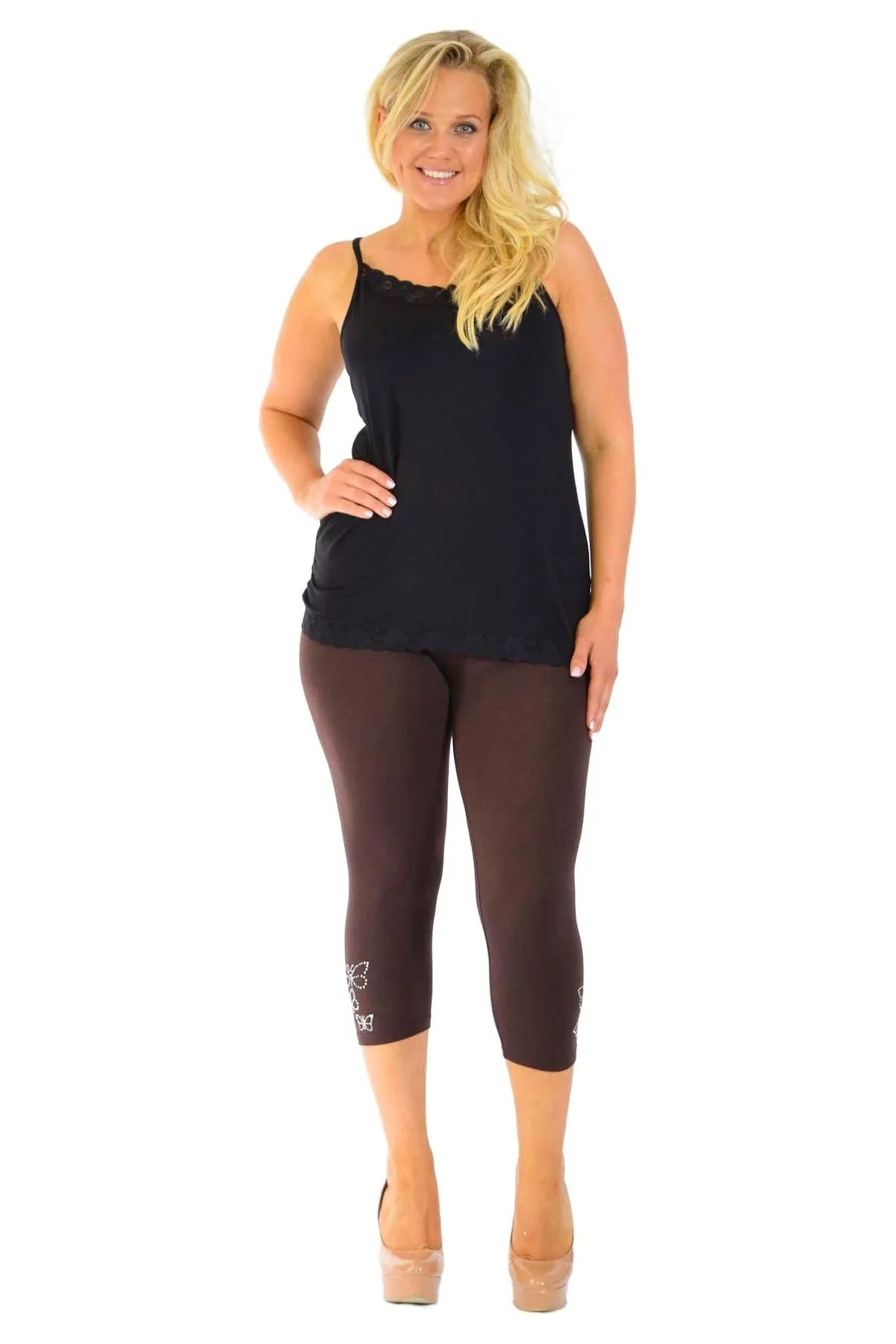Plus Size 3/4 Butterfly Sequin Leggings