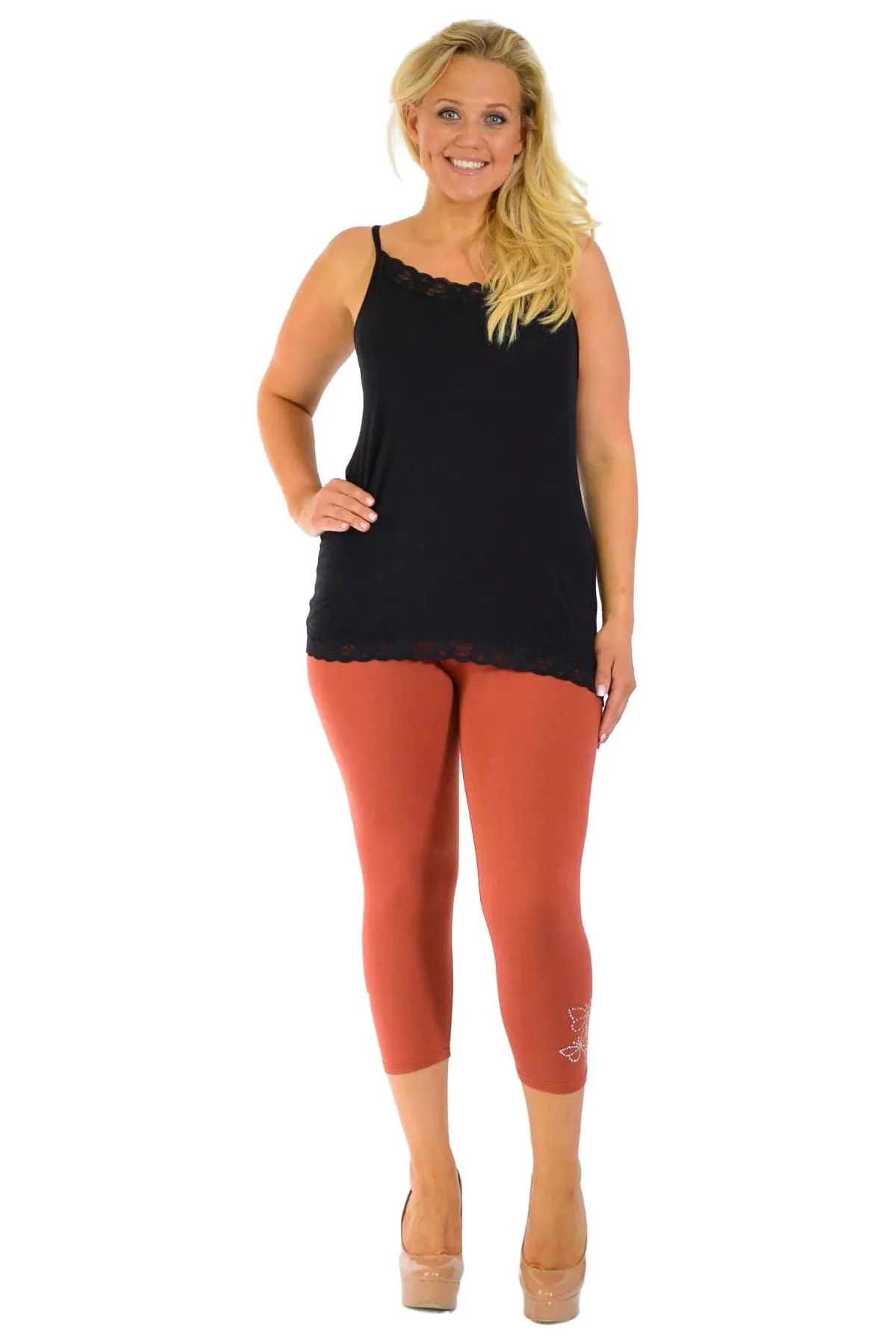 Plus Size 3/4 Butterfly Sequin Leggings