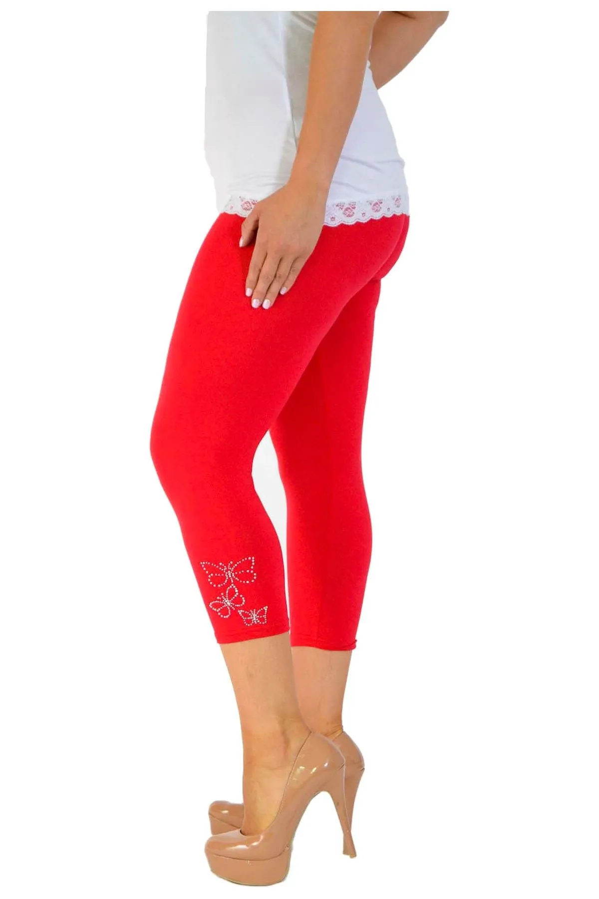 Plus Size 3/4 Butterfly Sequin Leggings