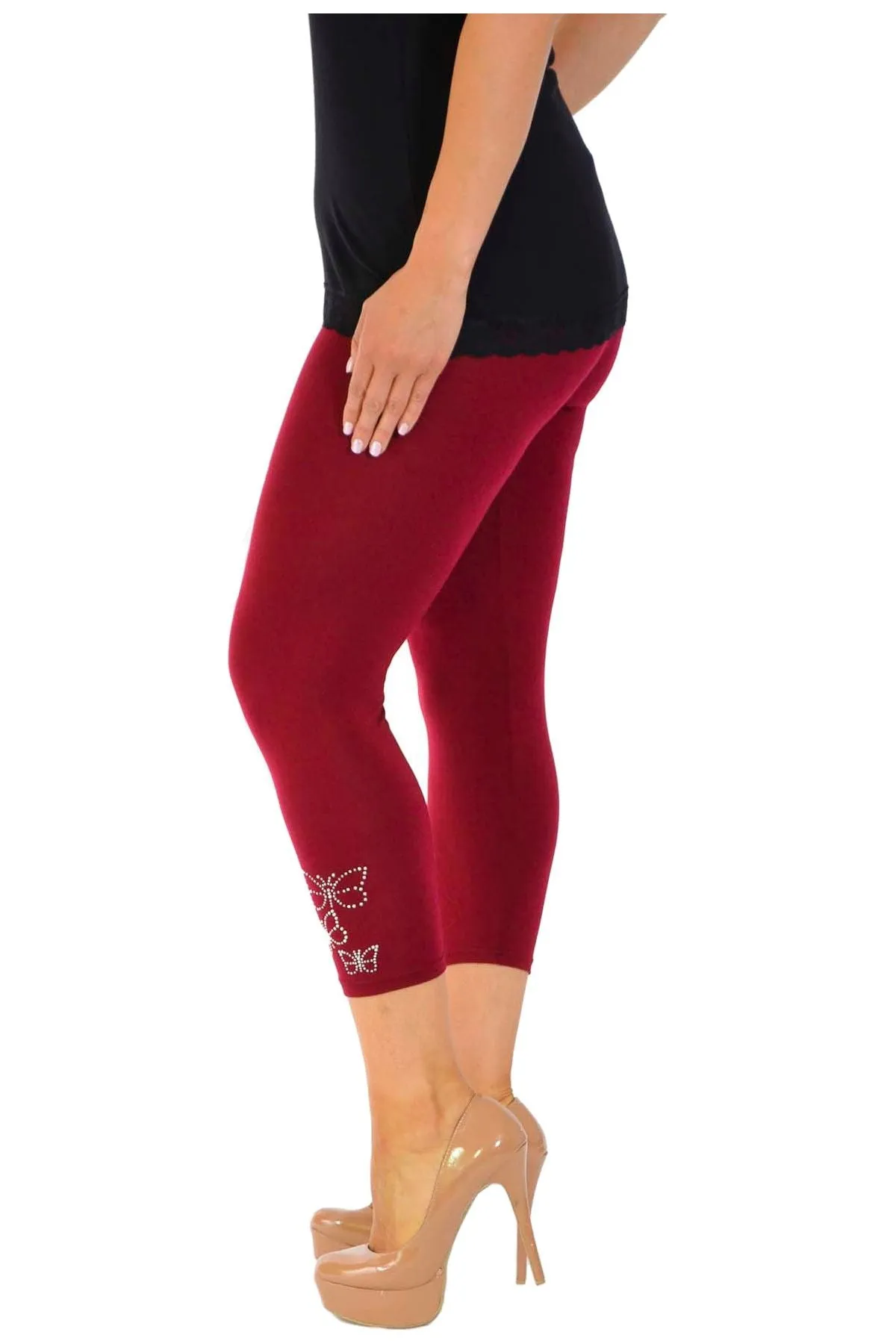 Plus Size 3/4 Butterfly Sequin Leggings
