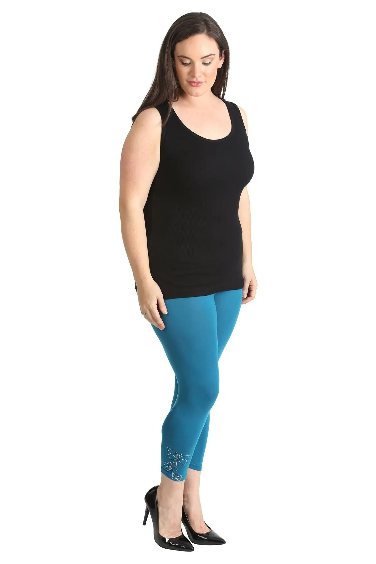 Plus Size 3/4 Butterfly Sequin Leggings