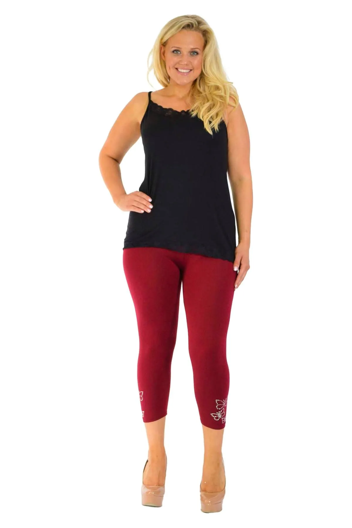 Plus Size 3/4 Butterfly Sequin Leggings