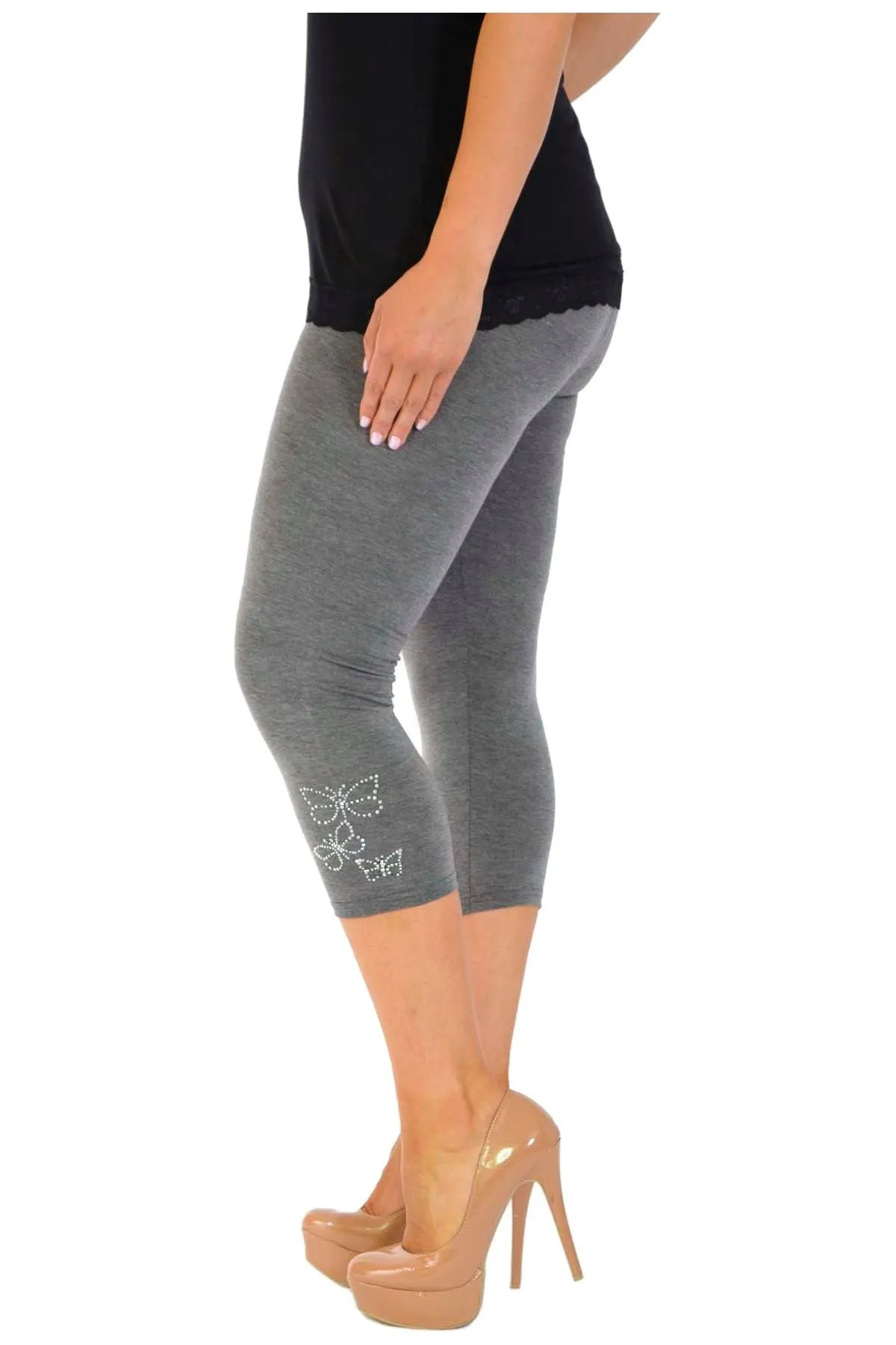 Plus Size 3/4 Butterfly Sequin Leggings