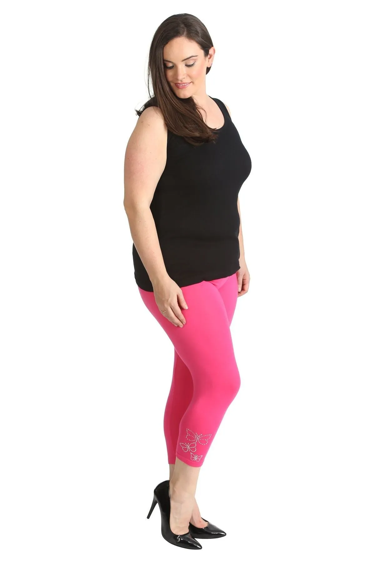 Plus Size 3/4 Butterfly Sequin Leggings