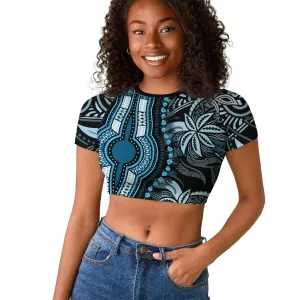 Polynesia Mixed African Dashiki Raglan Cropped T shirt Afro-pacific Culture - Blue LT9