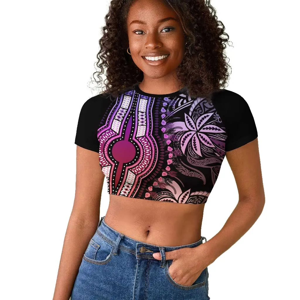Polynesia Mixed African Dashiki Raglan Cropped T shirt Afro-pacific Culture - Pastel LT9