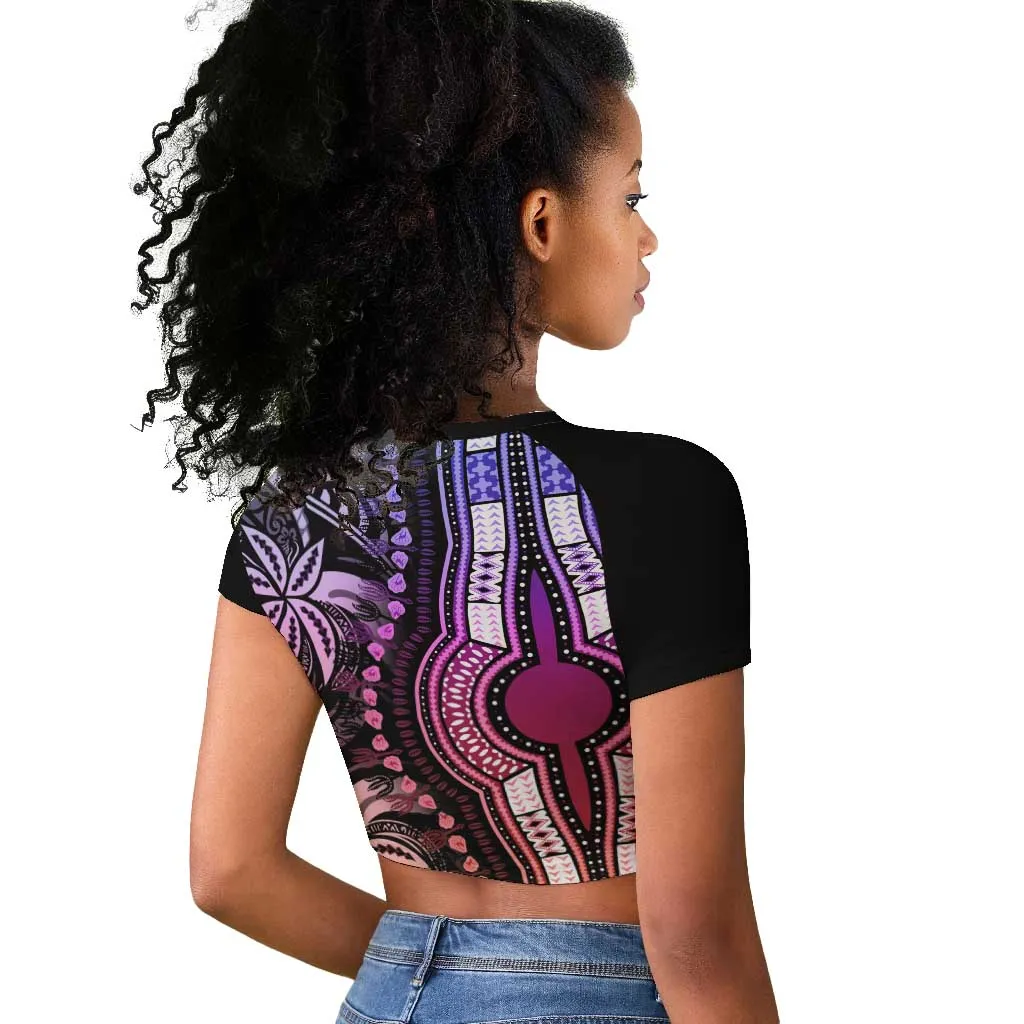 Polynesia Mixed African Dashiki Raglan Cropped T shirt Afro-pacific Culture - Pastel LT9