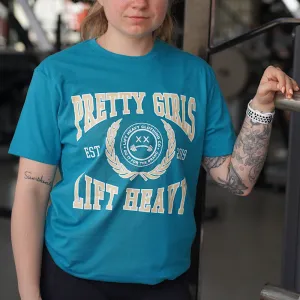 PRETTY GIRLS LIFT HEAVY VARSITY - Turquoise T-SHIRT