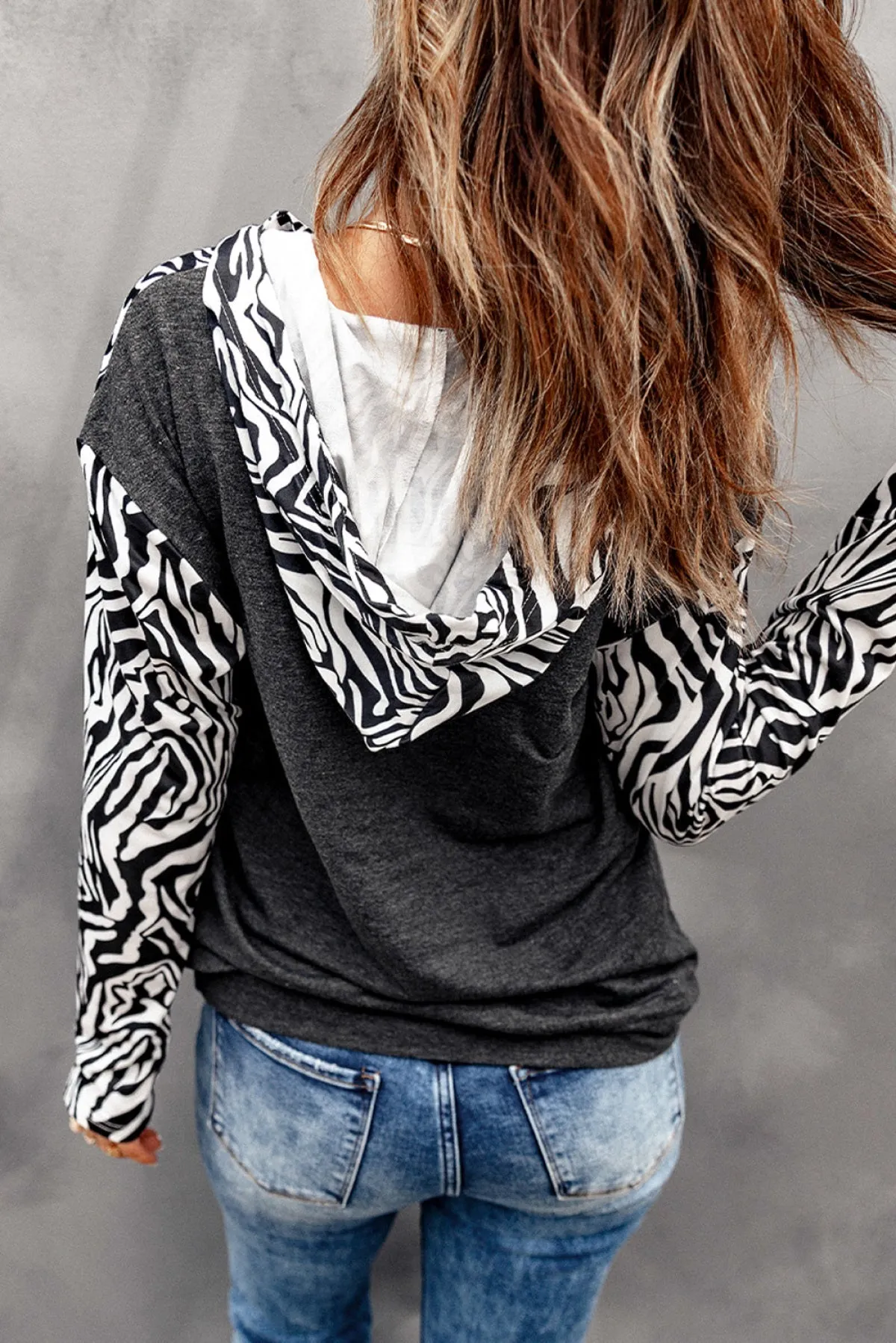 Print Patchwork Hoodie With Kangaroo Pocket