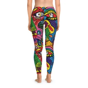 Prismatic Faces Stretchy Leggings for Active Wear & Relaxation