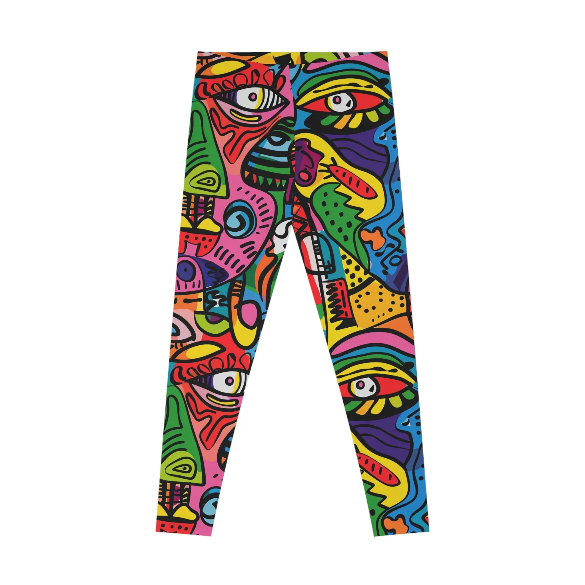 Prismatic Faces Stretchy Leggings for Active Wear & Relaxation