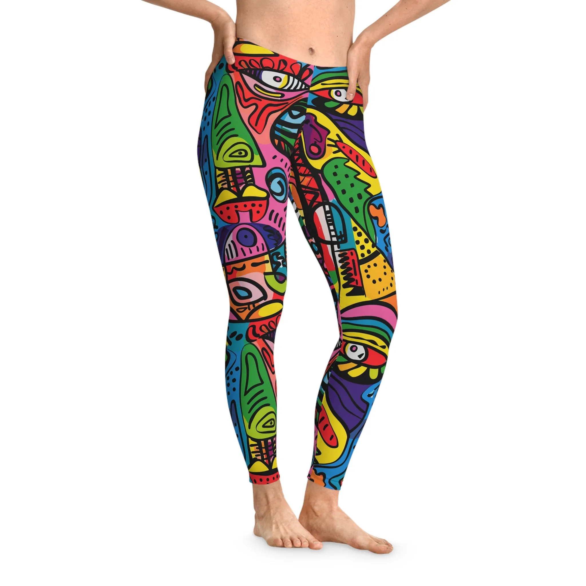 Prismatic Faces Stretchy Leggings for Active Wear & Relaxation