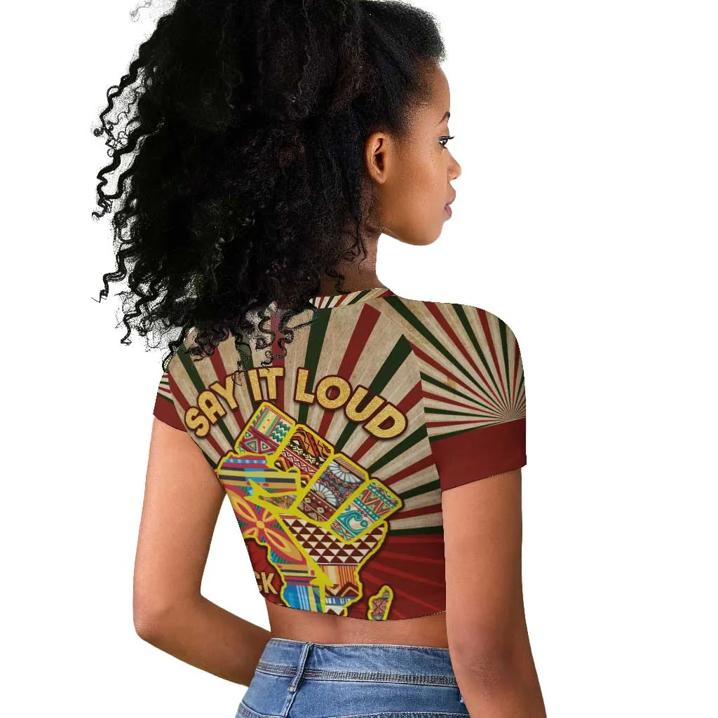 Proud African Raglan Cropped T shirt - Hand Up Africa Map Art DT02