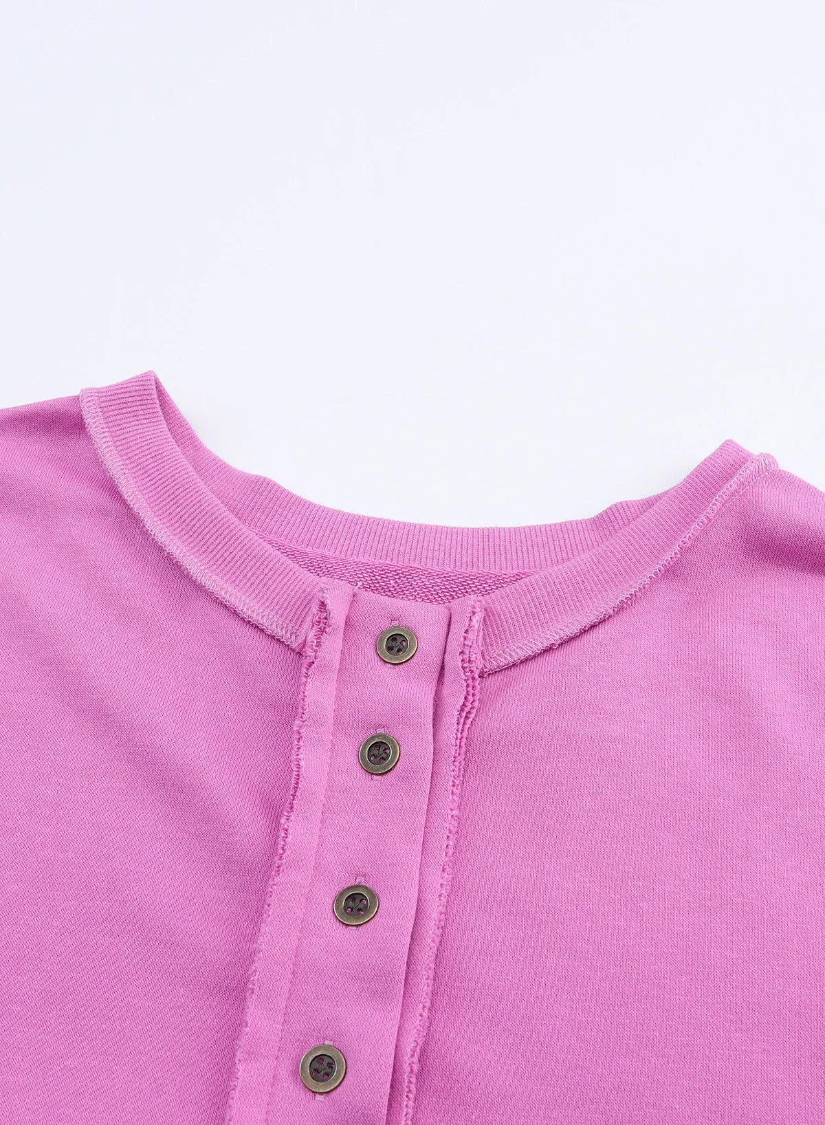 Purple Exposed Seam Terry Patchwork Henley Sweatshirt