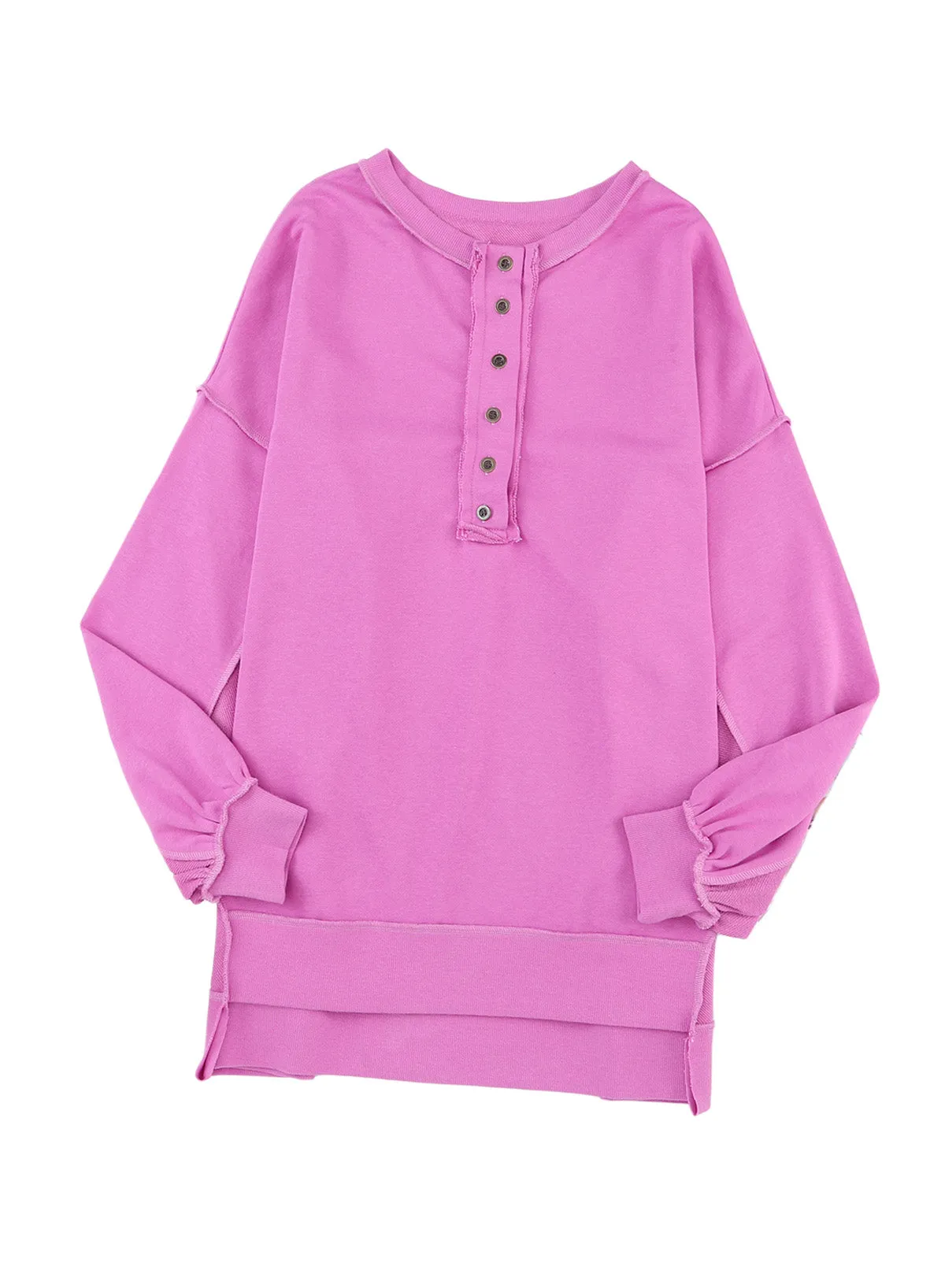 Purple Exposed Seam Terry Patchwork Henley Sweatshirt