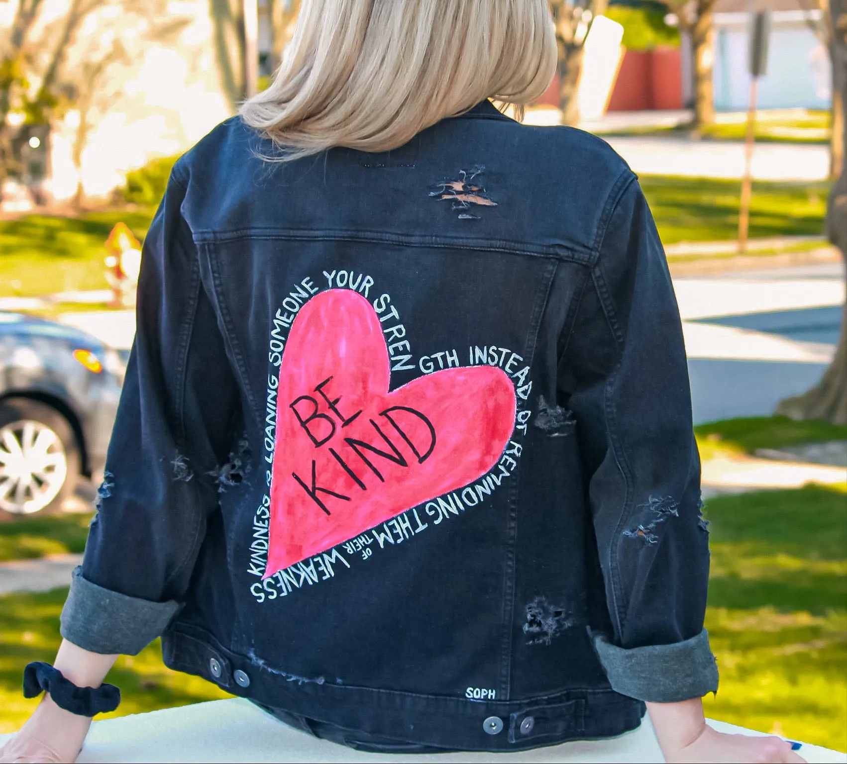 "Be Kind" Custom Hand-Painted Denim Jacket