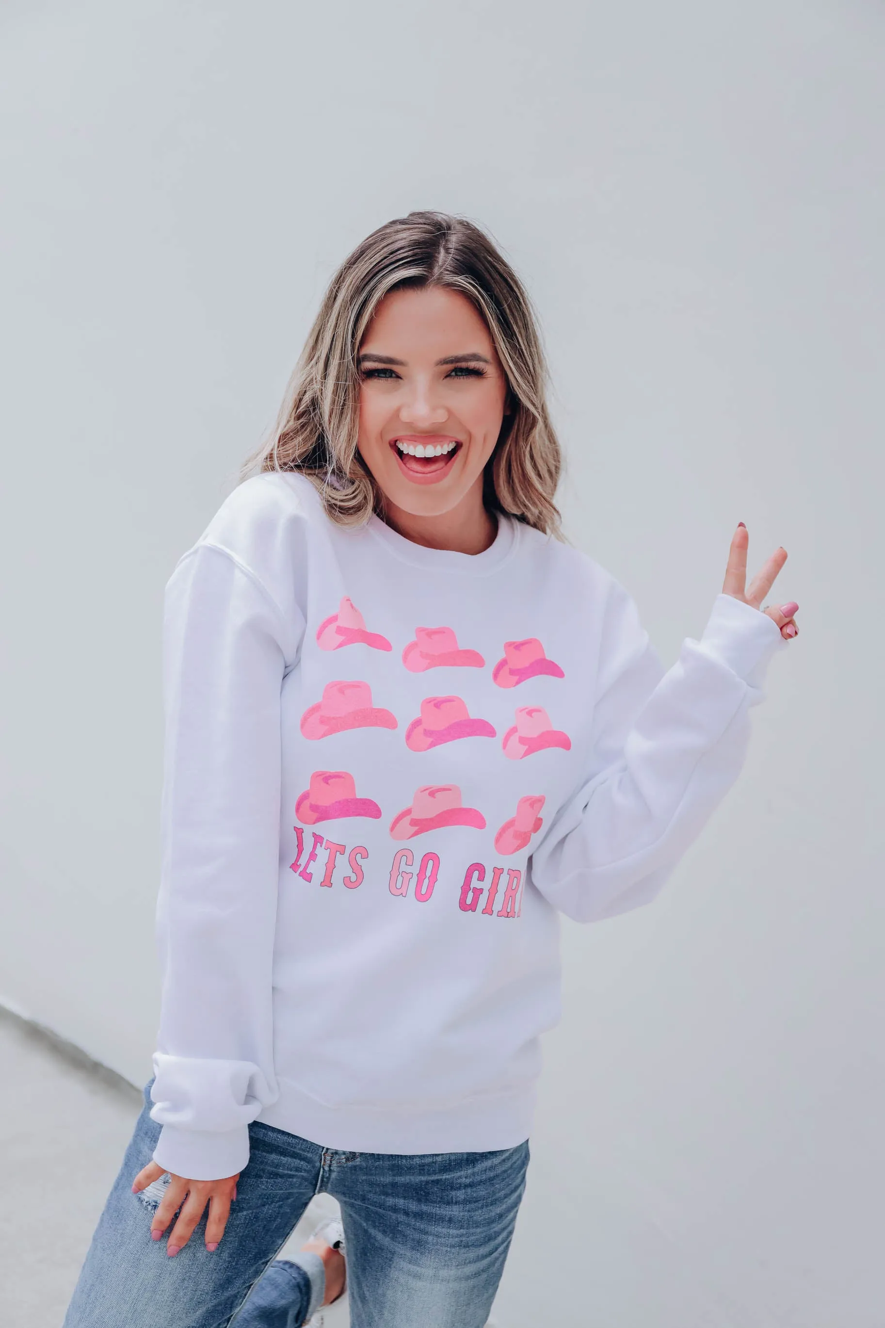 "Let's Go Girls" Graphic Sweatshirt - White S-2XL