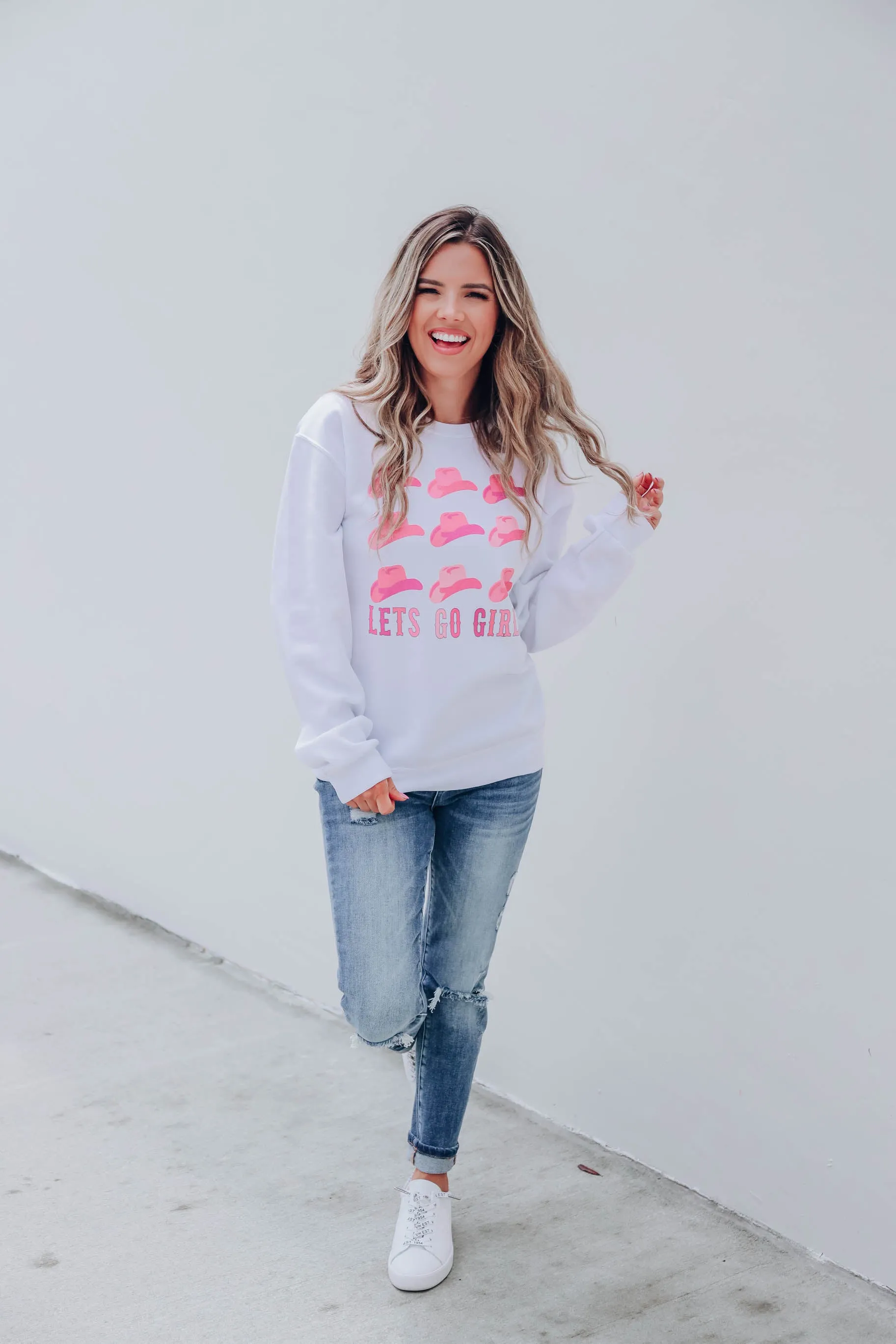"Let's Go Girls" Graphic Sweatshirt - White S-2XL