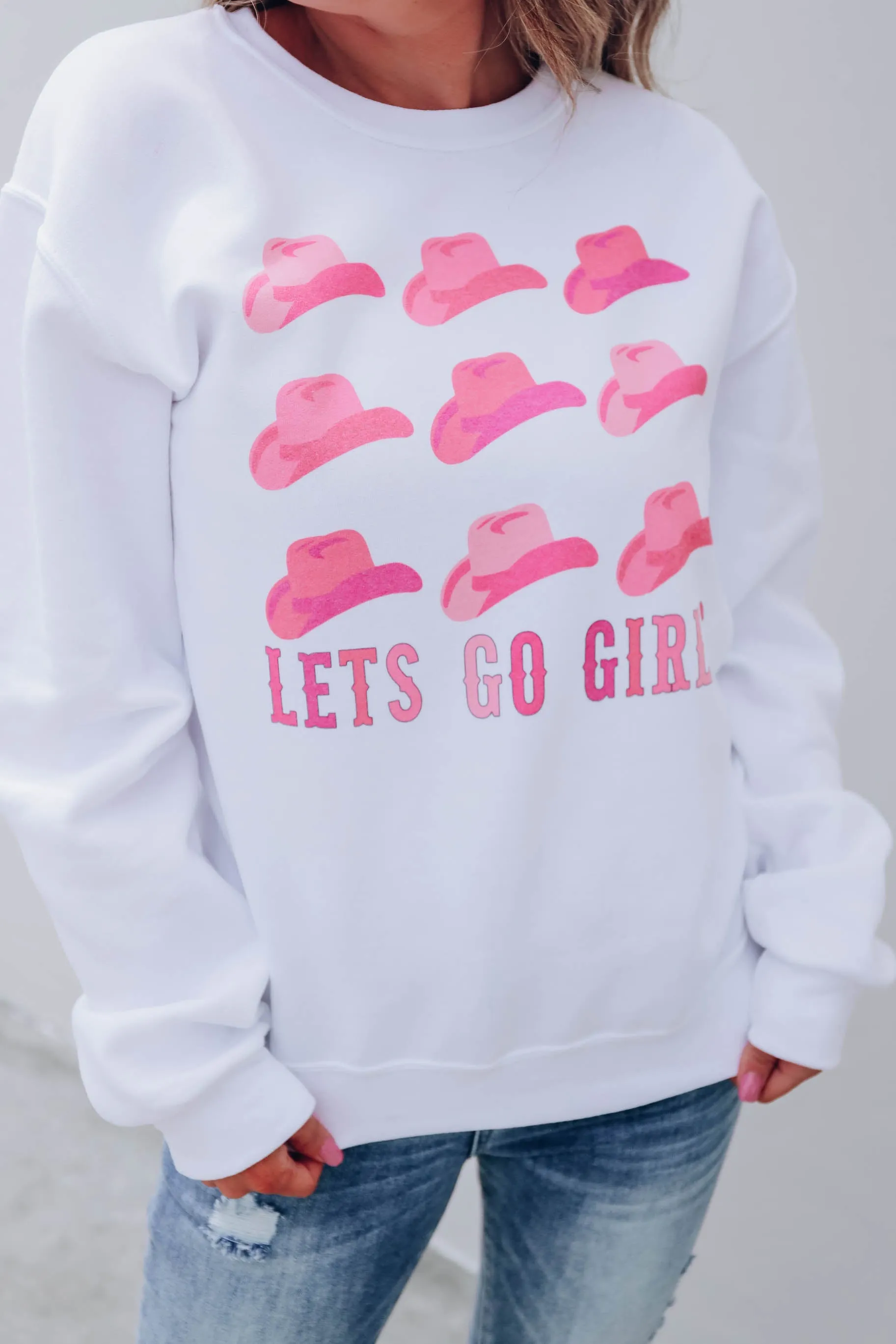 "Let's Go Girls" Graphic Sweatshirt - White S-2XL