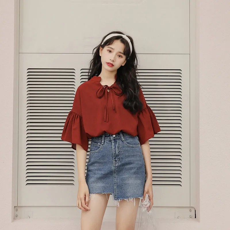 "RED FLARED SLEEVE" SHIRT N081205