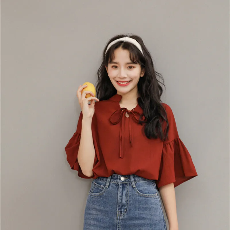 "RED FLARED SLEEVE" SHIRT N081205