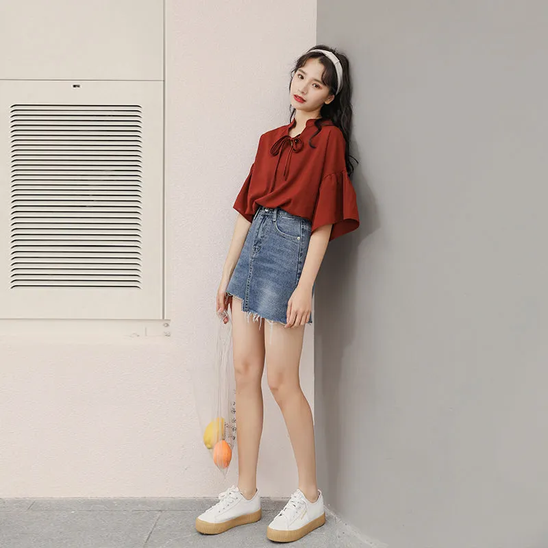 "RED FLARED SLEEVE" SHIRT N081205