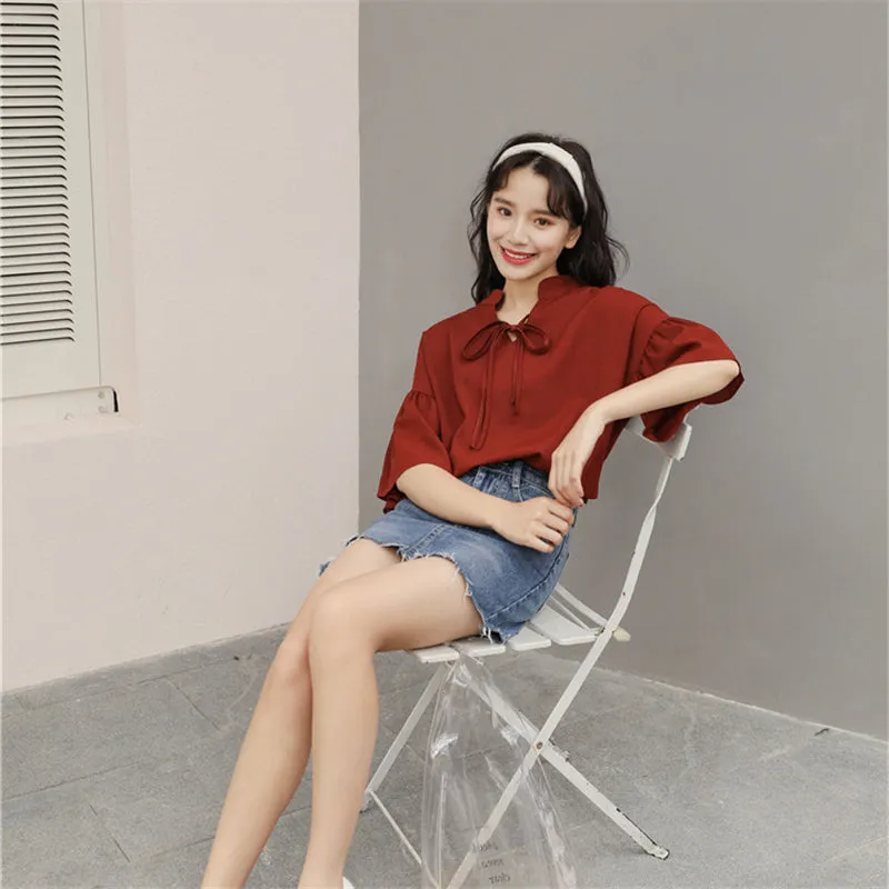 "RED FLARED SLEEVE" SHIRT N081205