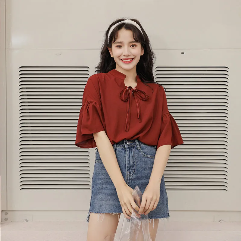 "RED FLARED SLEEVE" SHIRT N081205