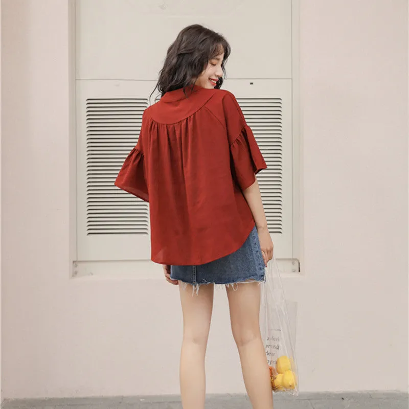 "RED FLARED SLEEVE" SHIRT N081205