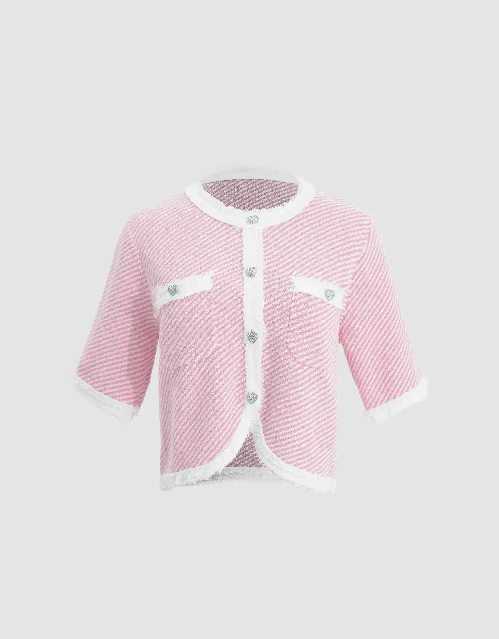 Raw Hem Crew Neck Knitted Cardigan