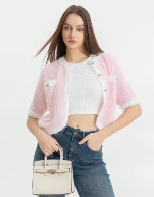 Raw Hem Crew Neck Knitted Cardigan