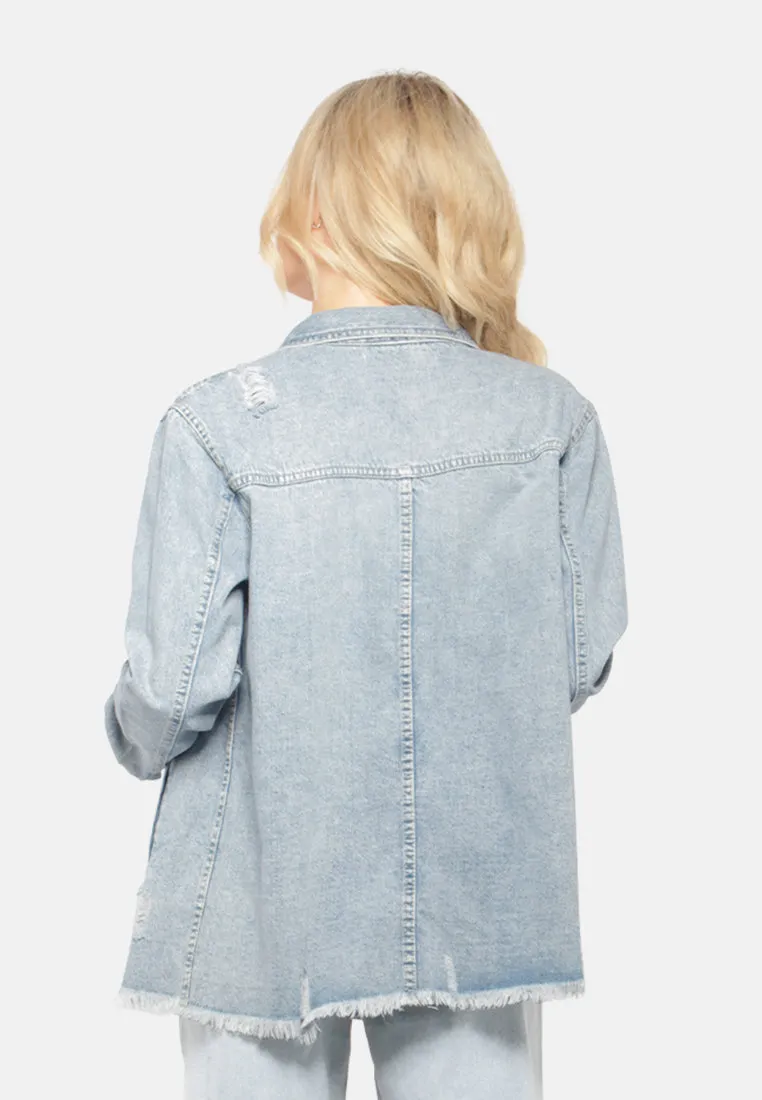 Raw Hem Distressed Denim Jacket