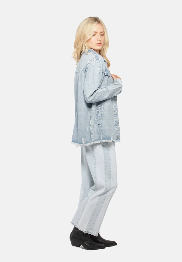 Raw Hem Distressed Denim Jacket