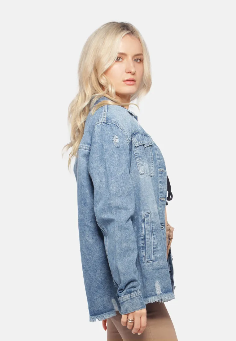 Raw Hem Distressed Denim Jacket