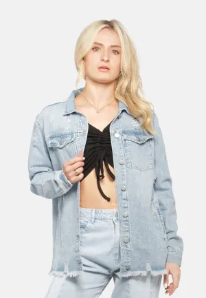 Raw Hem Distressed Denim Jacket