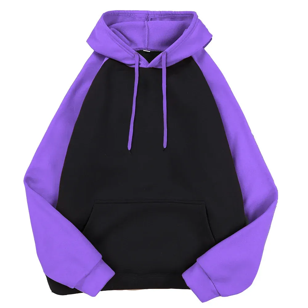 Red Black Raglan Splicing Hoodie Men Loose Oversized Clothing Autumn Warmth Fleece Hoody Street Personality Hooded Yellow Gray