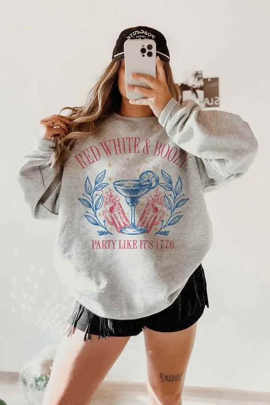 RED WHITE AND BOOZY AMERICANA GRAPHIC SWEATSHIRT