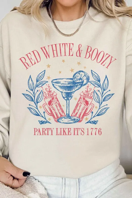 RED WHITE AND BOOZY AMERICANA GRAPHIC SWEATSHIRT